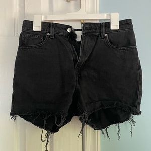 Black denim distressed shorts
